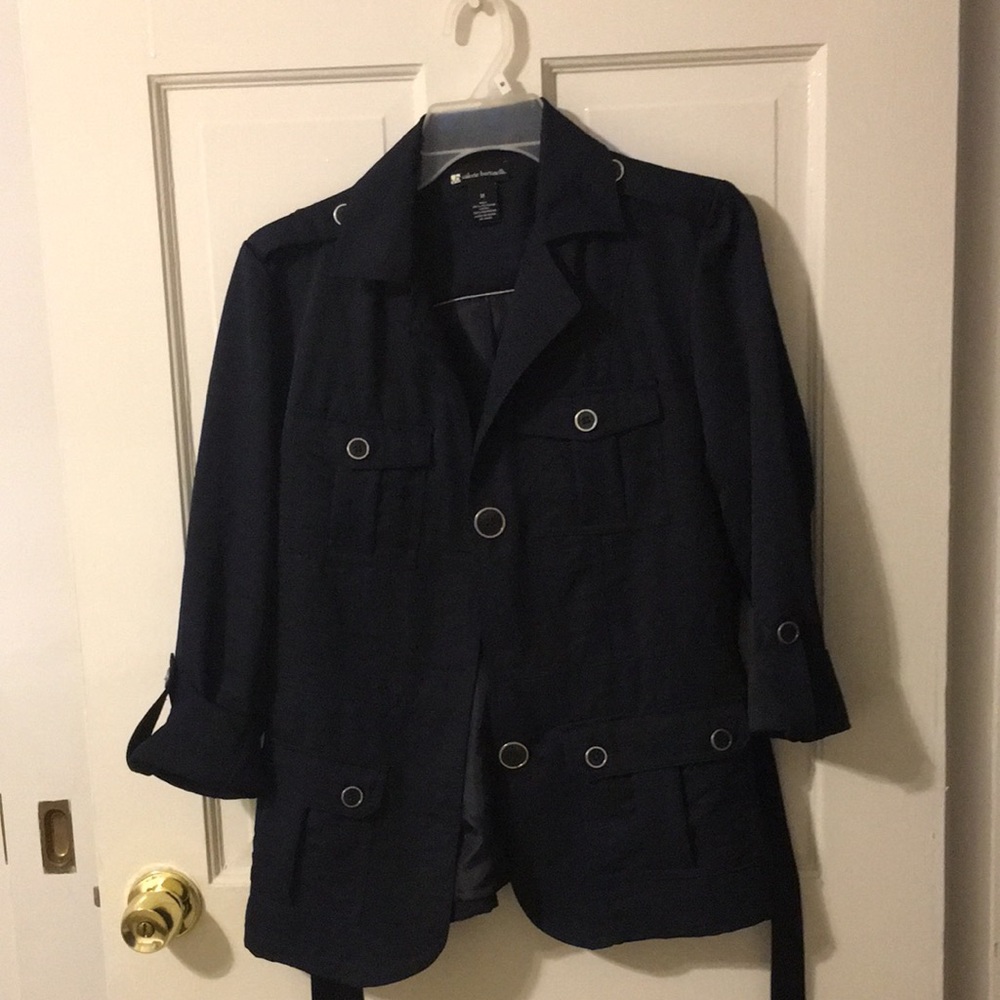 Navy Blue 3/4 Cuffed Sleeve Blazer By Valerie Bertnelli